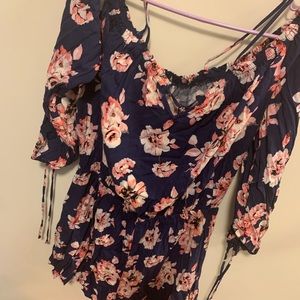 Navy blue flower romper